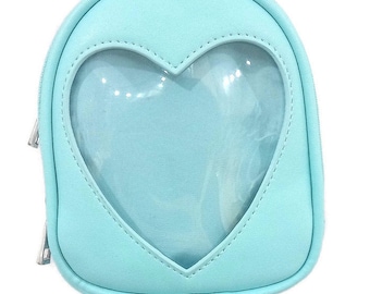 Mini ITA backpack for toddler/kids. Works as a pouch for adults w/insert & window to add pins, attach to bags, belts w/clasp. Vegan leather