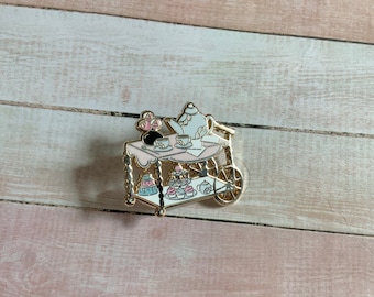 Gold Plated Tea Cart Enamel Pin, Teapot & Cake