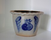 Rowe Pottery Works Salt Glaze Crimped edge Apple Pattern Pot Crock Planter 1987