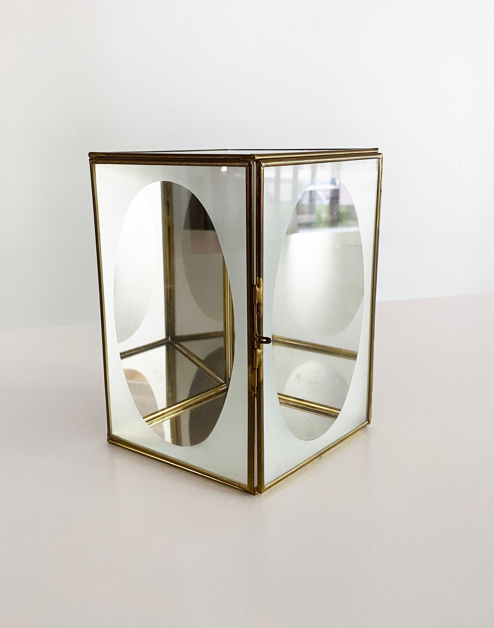 Vintage Messing & Glas Diamant Form Spiegel Curio Schrank | Etsy