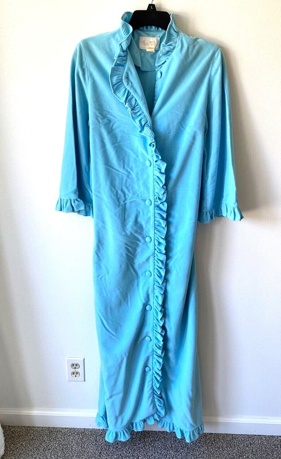 VTG 60's Mod Lori Till Blue Ruffle Maxi Nightgown 