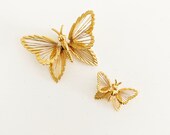 Vintage Signed Monet Butterfly Pins Brooches Set of 2 Harp Style