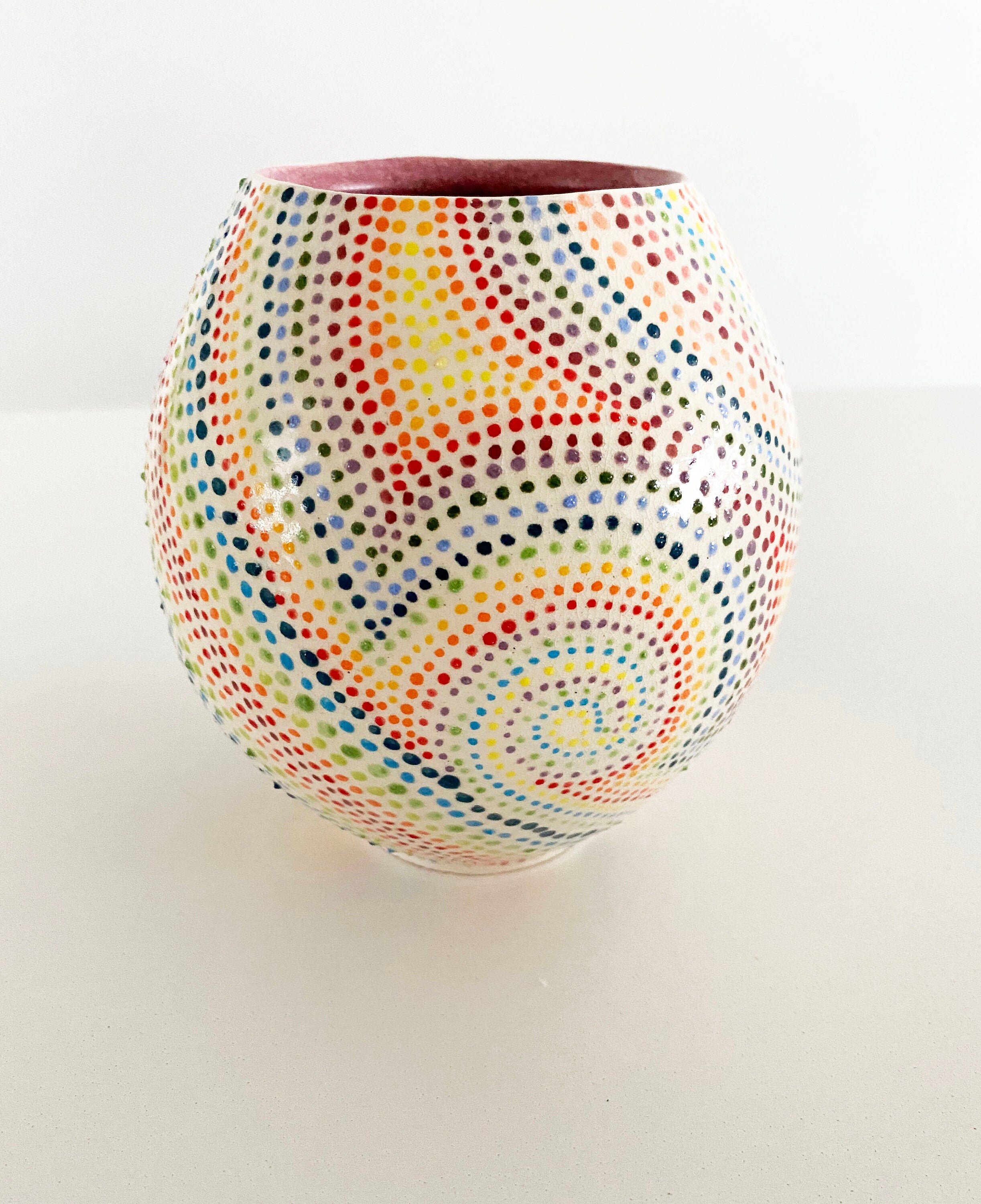 Hand Thrown Rainbow Dot Vase Boho Style Purple Inner Glaze Etsy