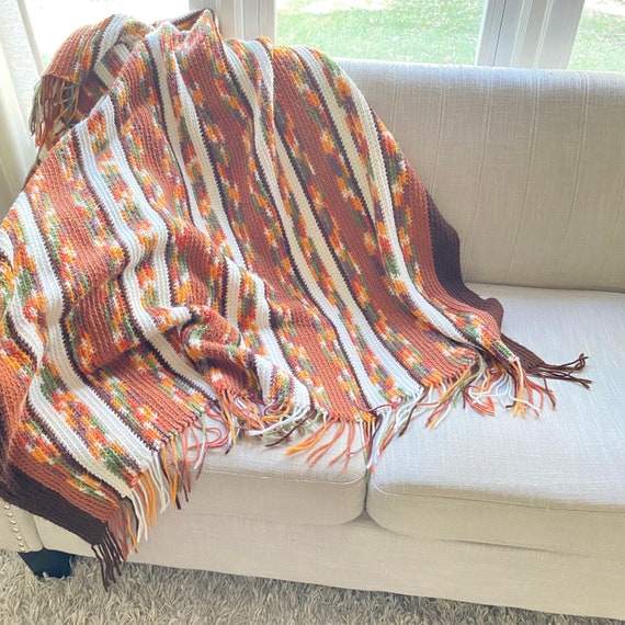 Stunning Classic Striped Fall Colors Blanket With Tassels/ Etsy