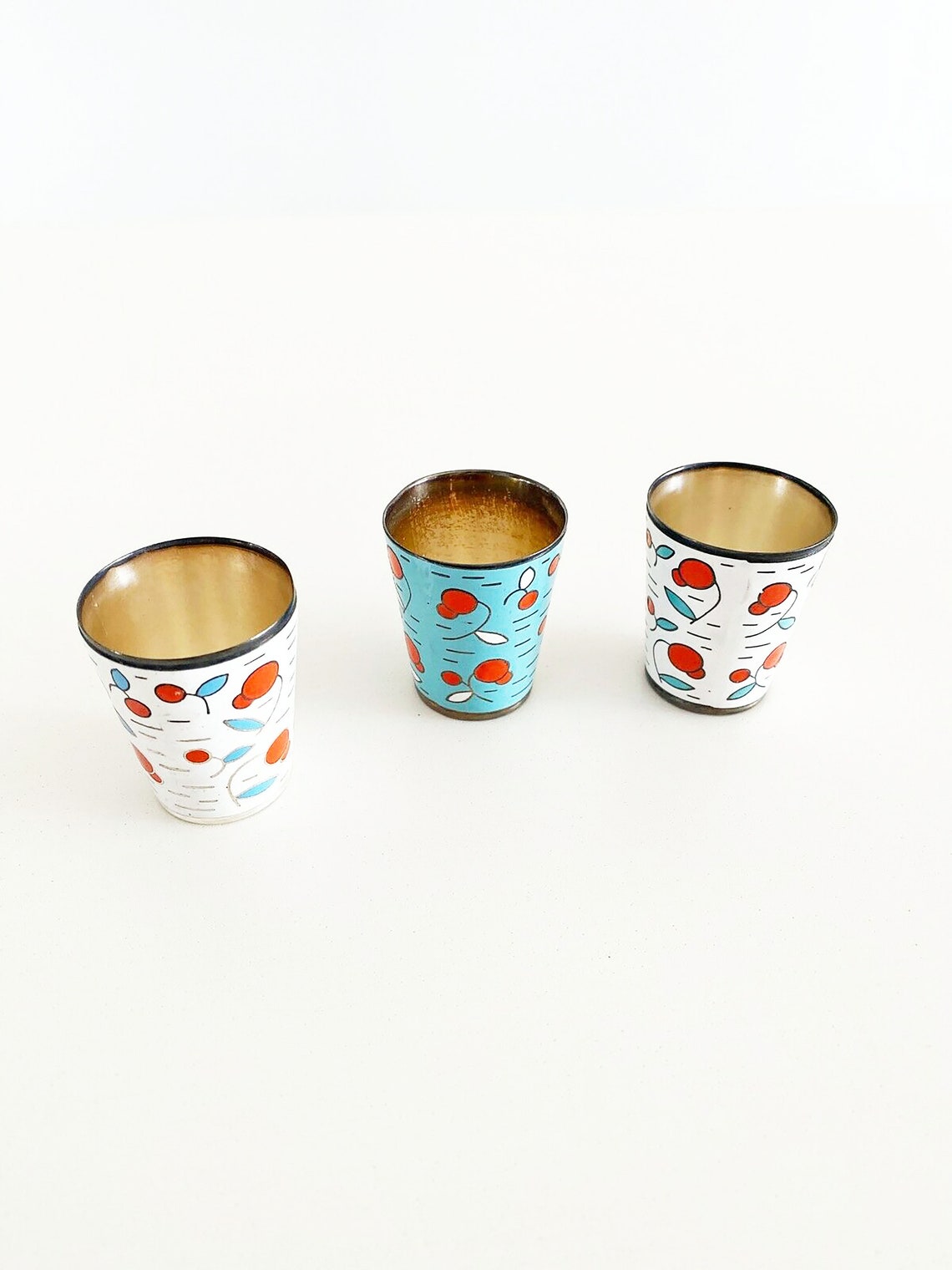 Vintage Woiv Russian USSR Shot Glasses Enamel Gold Set 3 Etsy