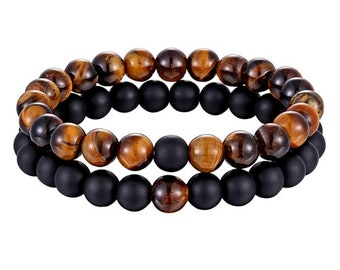 2Pcs His & Hers Distance Beads Bracelets Elastic Natural Stone Yoga Bracelets