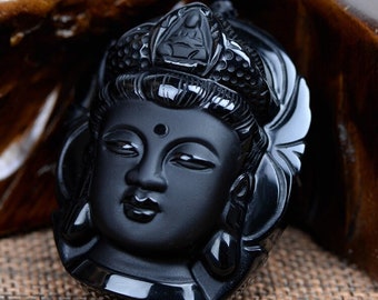 Curtain jewelry Obsidian Scrub Pendant Black Guanyin Head Pendants Transhipped Buddha Head