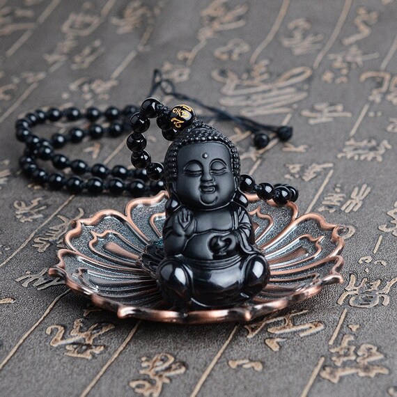 Obsidian buddha pendant best sale