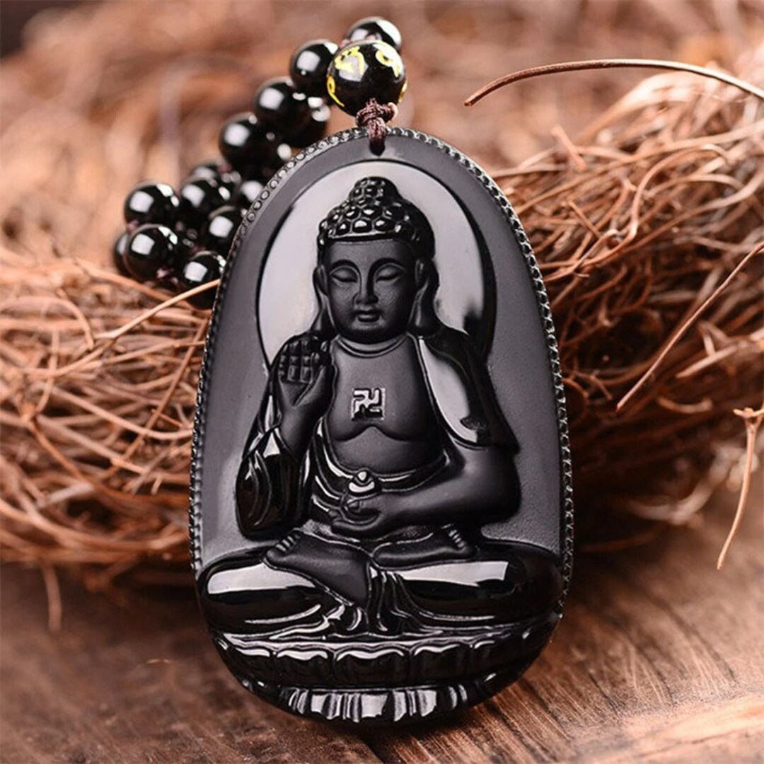 Amitabha Black Obsidian Carved Buddha Lucky Amulet Pendant - Etsy
