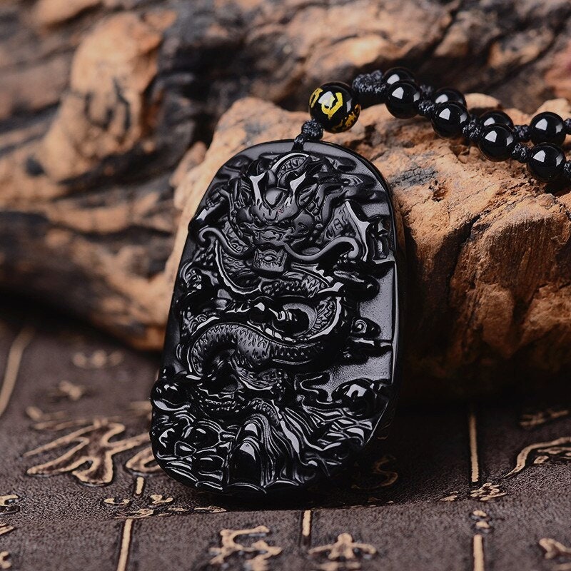 Black Obsidian Dragon Necklace Pendant Jade Pendant Jewelry Fine Jewelry