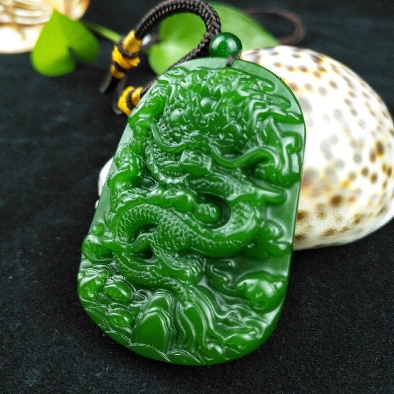 Green Jade Dragon Pendant Necklace Natural Chinese Carved Jadeite ...