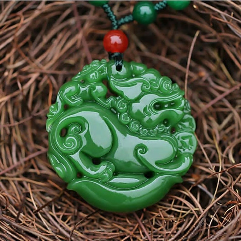 Hetian Natural Green Stone Hand Carved Stone Kylin Pendant - Etsy
