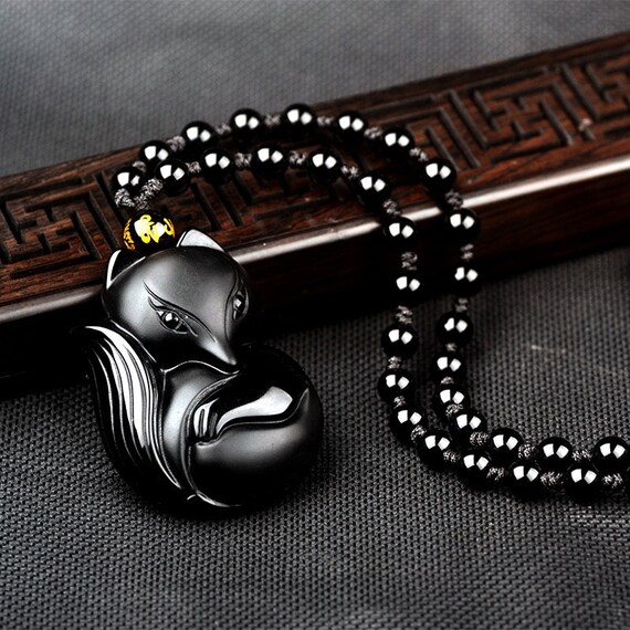 Naturschwarz Obsidian Anhänger Halskette Chinesisch Drachen Glück Amulett 
