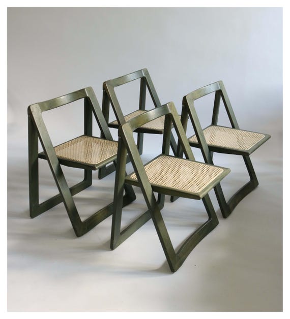 Set of Four Green Trieste Folding Chairs by Aldo Jacober