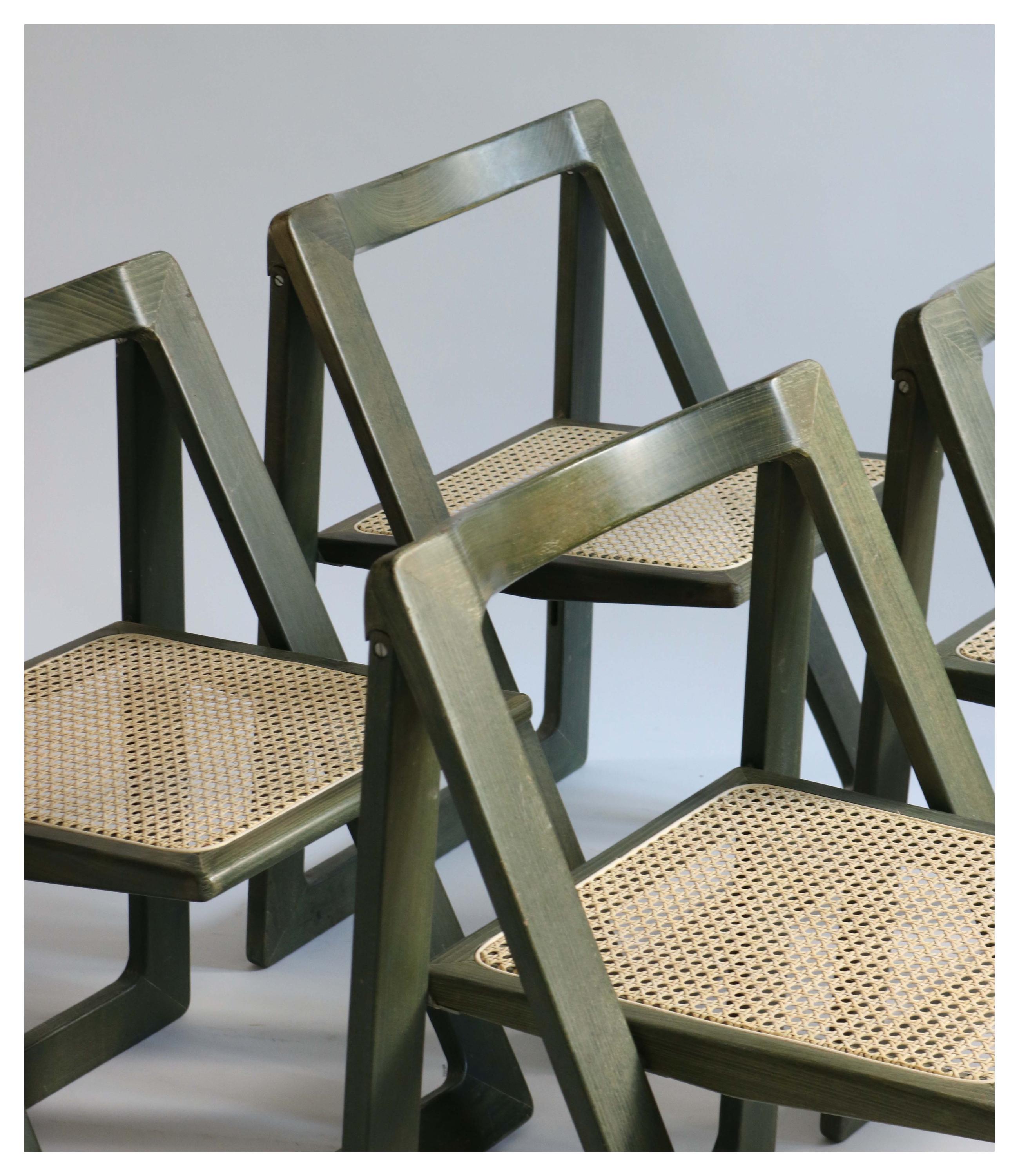 Set of Four Green Trieste Folding Chairs by Aldo Jacober