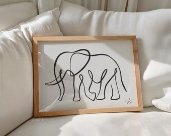 One Line Elephant Print Art | Minimal | Fine Art | Elephant Art | Animal Drawing | Black and White