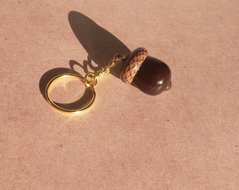 Acorn Keychain | Hand Painted Wood Charm Gold Keychain