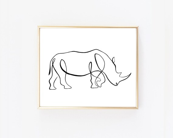 One Line Rhinoceros Print Art Minimal Fine Rhino One Line Rhinoceros Print Art Minimal