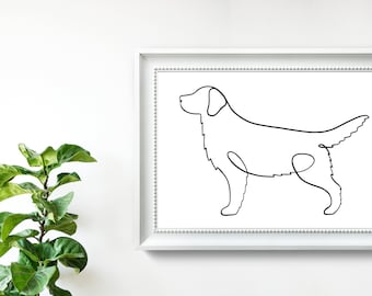 One Line Golden Retriever Print Art | Minimal Animal | Fine Art | Pet Dog Drawing | Black and White