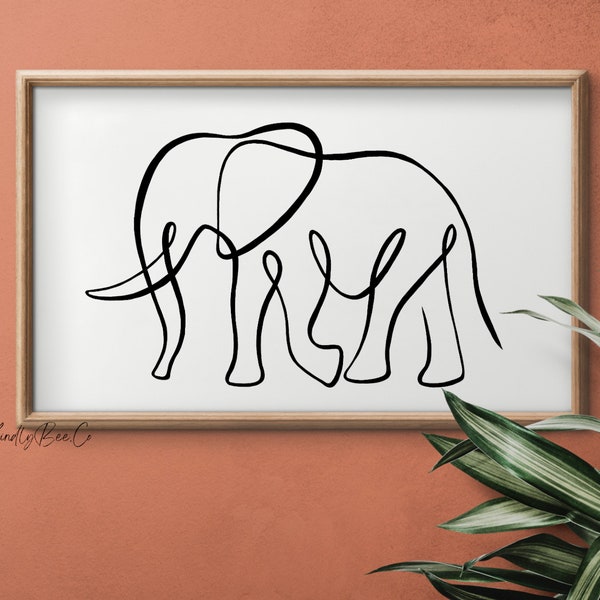 One Line Elephant | Minimal Art | Digital Download | Fine Art | Elephant Art | Animal Drawing | Black and White