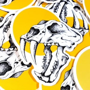 Säbelzahntiger Schädel Vinyl Sticker Kunst | Fine Art wasserdichte Aufkleber | Tier Zeichnung
