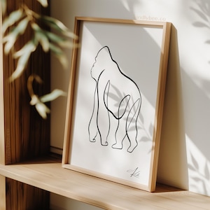 One Line Gorilla Print Art | Minimal | Fine Art | Silver Back Gorilla Art | Animal Drawing | Black and White
