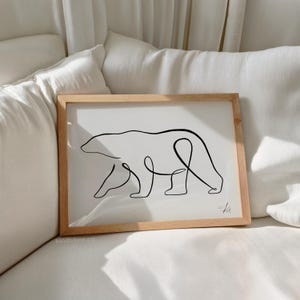 One Line Polar Bear Print Art | Digital Download | Minimal Fine Art | Printable Polar Bear Art | Animal Drawing | Black and White
