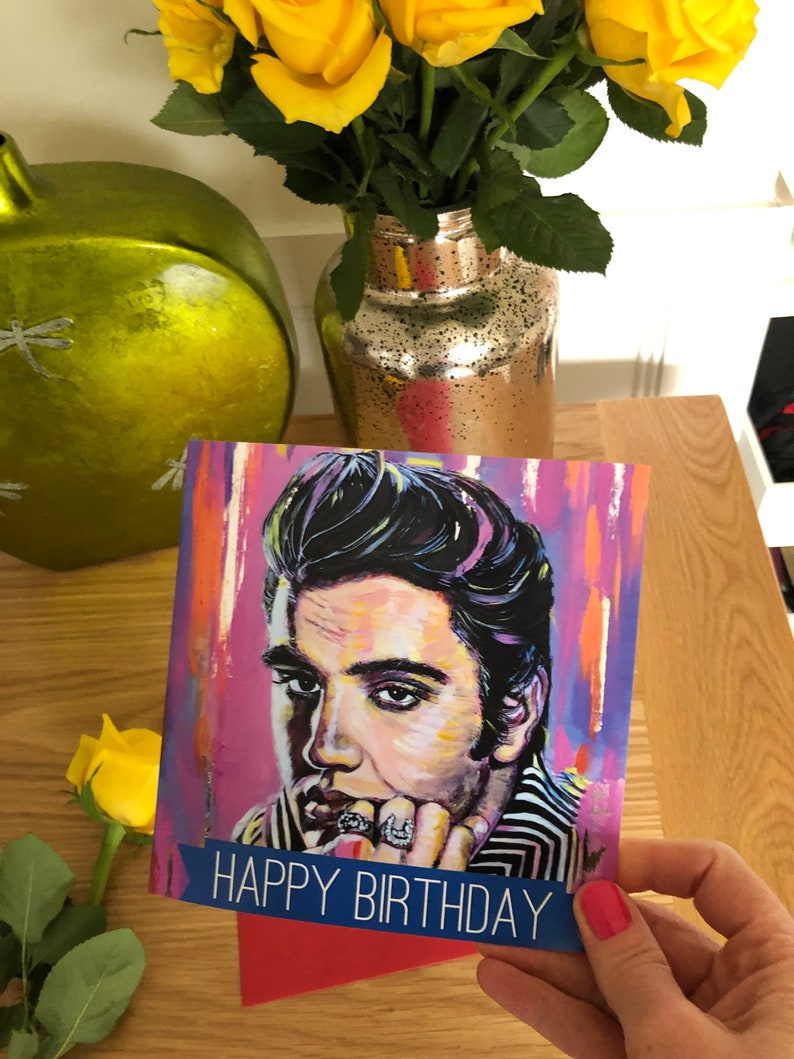 Elvis Presley birthday card with red envelope, King of rock birthday card image 2