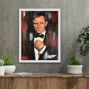 James Bond limited edition print, 007 gift, Daniel Craig portrait wall art, James Bond gift