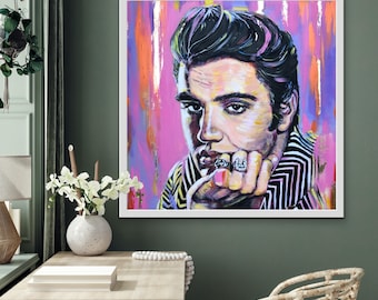 Impresión artística del retrato de Elvis Presley: edición limitada firmada, varios tamaños disponibles, se envía sin marco