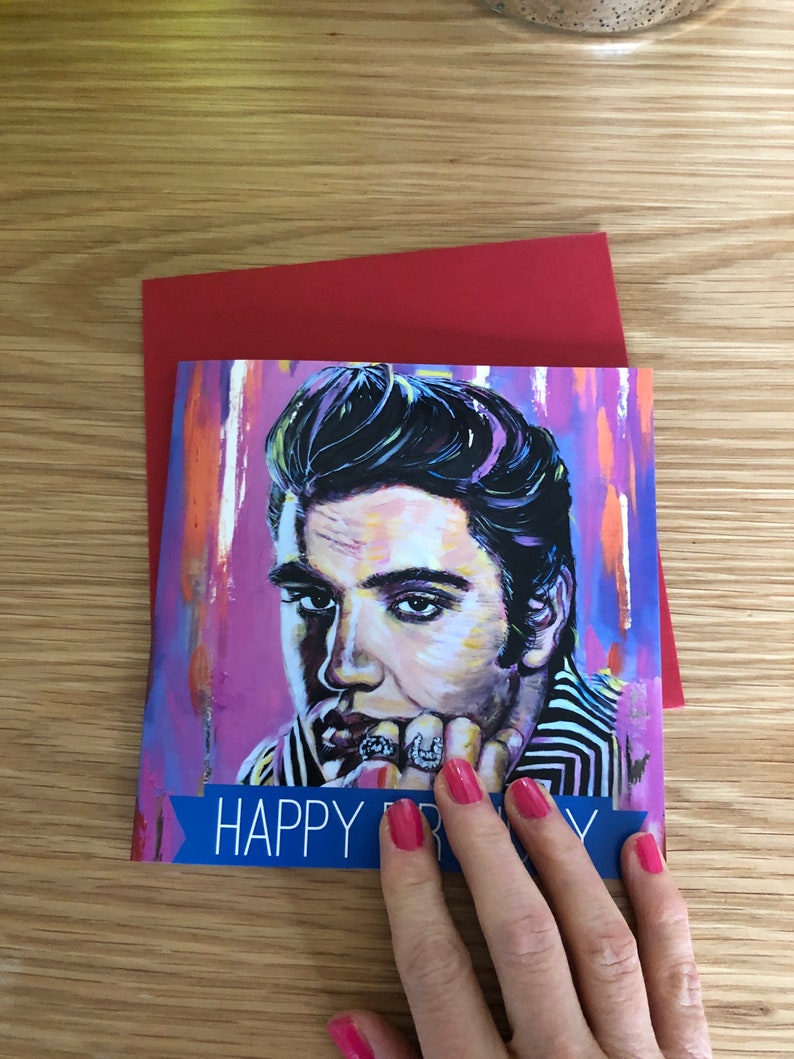 Elvis Presley birthday card with red envelope, King of rock birthday card image 3