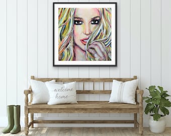 ブリトニー・スピアーズの肖像画プリント：サイン入り限定版ポップアート（24x24インチ）