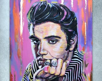 Vintage Large Elvis Portrait Velvet Painting Vintage Elvis
