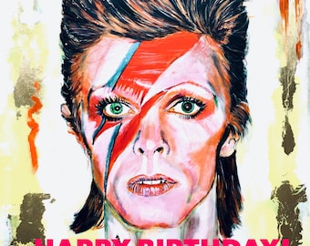 Tarjeta de cumpleaños de David Bowie: Arte de Ziggy Stardust, regalo para un fan