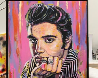 Elvis Presley original painting, framed in black