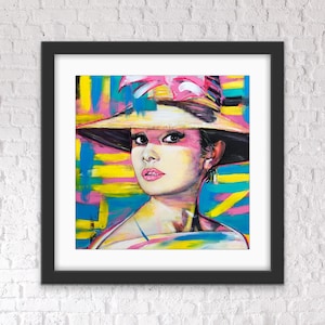 Audrey Hepburn portretafdruk, Audrey Hepburn lente kunst aan de muur, Audrey Hepburn kleurrijke kunst, ingelijst verzonden
