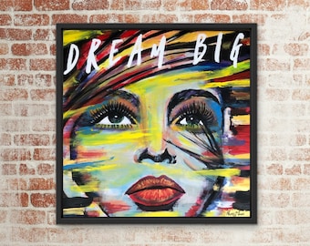Dream Big Art: Retrato colorido, decoración de pared enmarcada