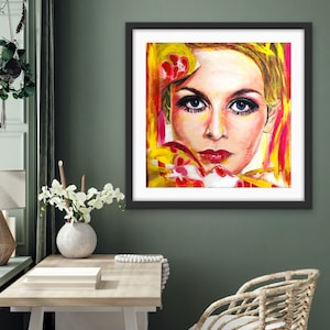 Stampa artistica originale del ritratto di Twiggy, l'iconica supermodella degli anni '60