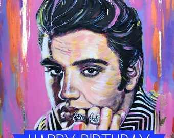 Elvis Presley birthday card with red envelope, King of rock birthday card