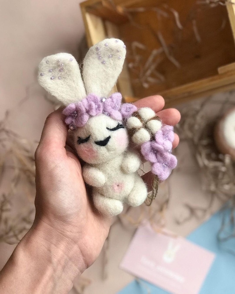 Newborn prop. flower headband for baby Felt bunny toy