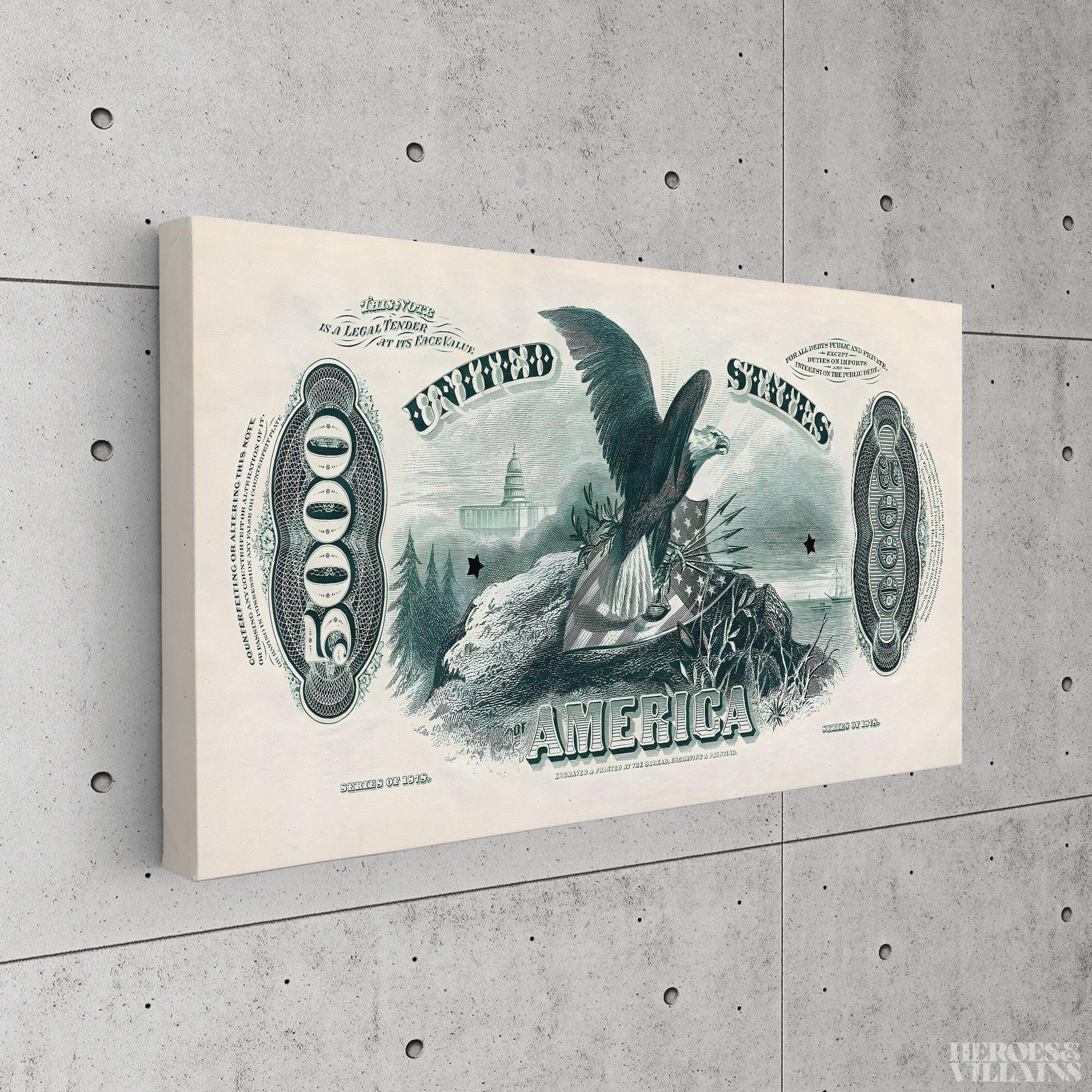 1878 US 5000 Dollar Bill Canvas Print – Wide Vintage Currency Wall Art ...