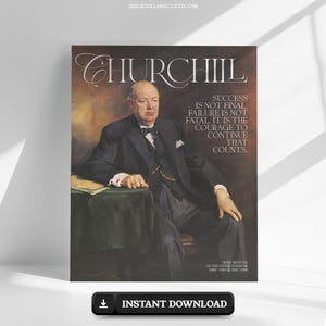 Winston Churchill Quote Poster | Digital Download – Success & Courage Motivational Print, Wall Art for History Buffs, Leadership Inspiration