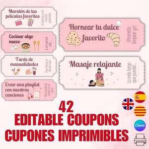 42 Vales de Regalo ilustrados para Parejas | Cupones Imprimibles y Editables en Canva | Español, Catalán, Inglés | Ideas creativas