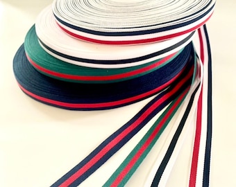 Striped Grosgrain Ribbon/ Navy and Red/ Red and Green/ Black and White/ Red, White and Navy Tape