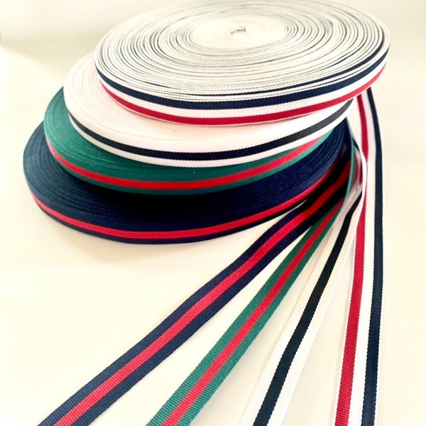 Striped Grosgrain Ribbon/ Navy and Red/ Red and Green/ Black and White/ Red, White and Navy Tape