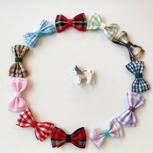 Handmade Check Bow Set for Small Dogs/ Tiny Dog Hair Bow Clip
