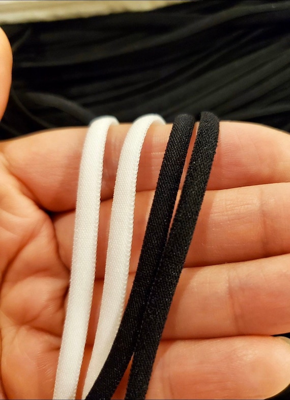 High Quality Soft, non Irritating ear loop. Coco Black/ White Elastic cord for masks