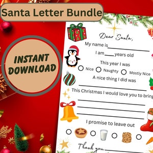 Paquete de cartas con lista de deseos de Navidad de Papá Noel, carta de Nochebuena, carta de Papá Noel, certificado de lista de buenos deseos, descarga digital personalizada para imprimir