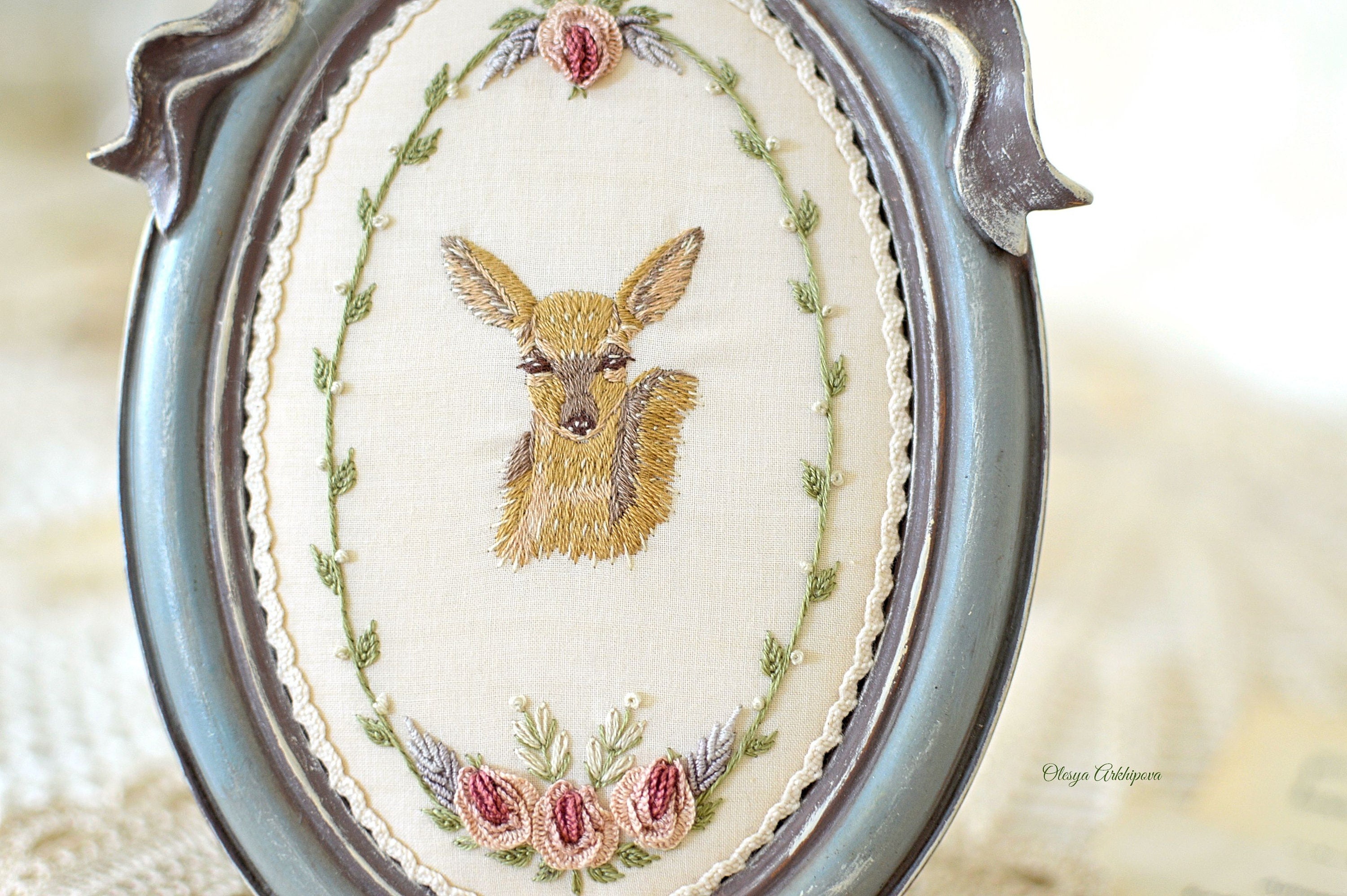 Embroidery art oval frames vintage home decor embroidery Etsy