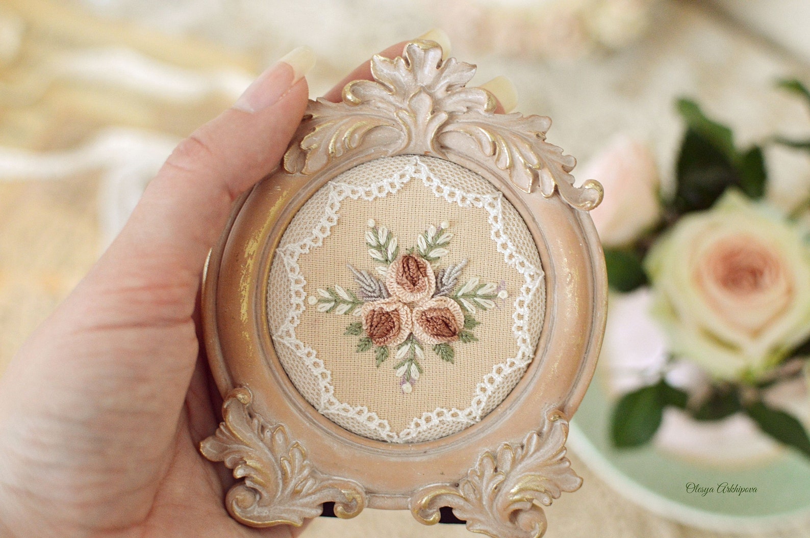 Round frame embroidered embroidery art home decor Etsy